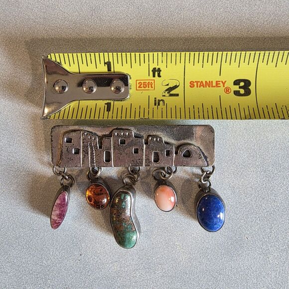 Native American Pin - Sterling Silver Gemstones Brooch by E. Pino Nakai - Picture 5 of 5